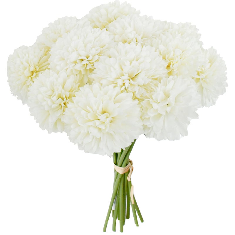 Mandy's White Artificial Ball Chrysanthemum 12 Stems Faux Flowers with Bendable Stems for Valentine's Day and New Year Decorations DIY Wedding Centerpiece Fall Decor Home Arrangements - Image 1